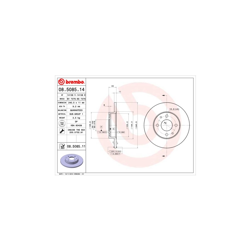 DISCO FRENO BREMBO 08.5085.14