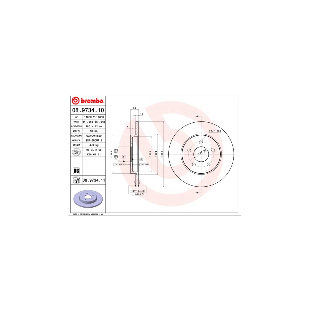 Disco de freno Brembo 08.9734.10